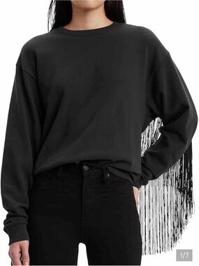 Levi's Ashley Fringe Crewneck Sweatshirt Meteorite Black Western Boho Medium